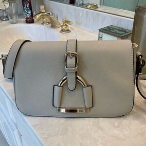 Miztique taupe shoulder-bag with gold horse stirrup detail, NWOT, midsize